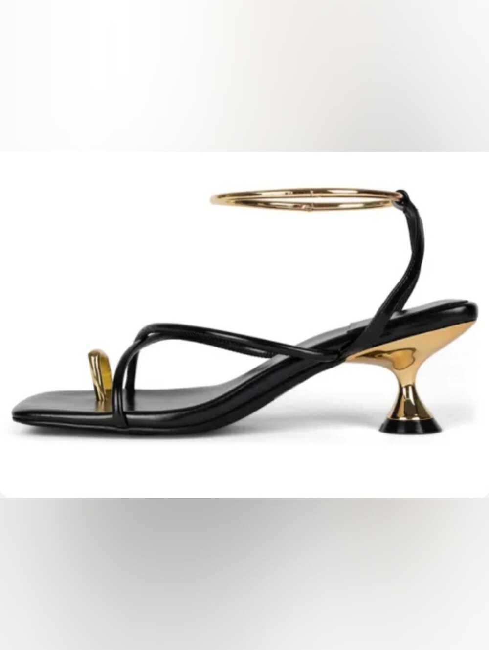 Jeffrey Campbell Black Strappy Sandal with Gold Sculptural Heel. New Without Tag - Picture 4 of 6